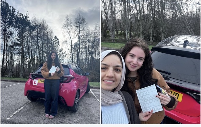 Levona Zarum celebrating a driving test pass with Tehmina at Automatic Driving School Aberdeen