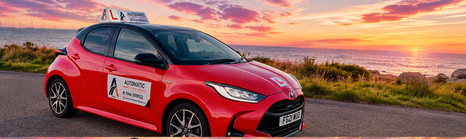 ADSA automatic driving school car on the Aberdeen coast
