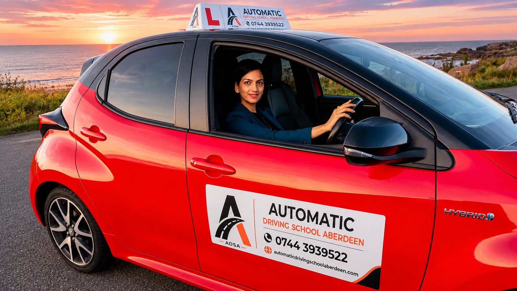 Tehmina in her ADSA automatic driving school car in Aberdeen