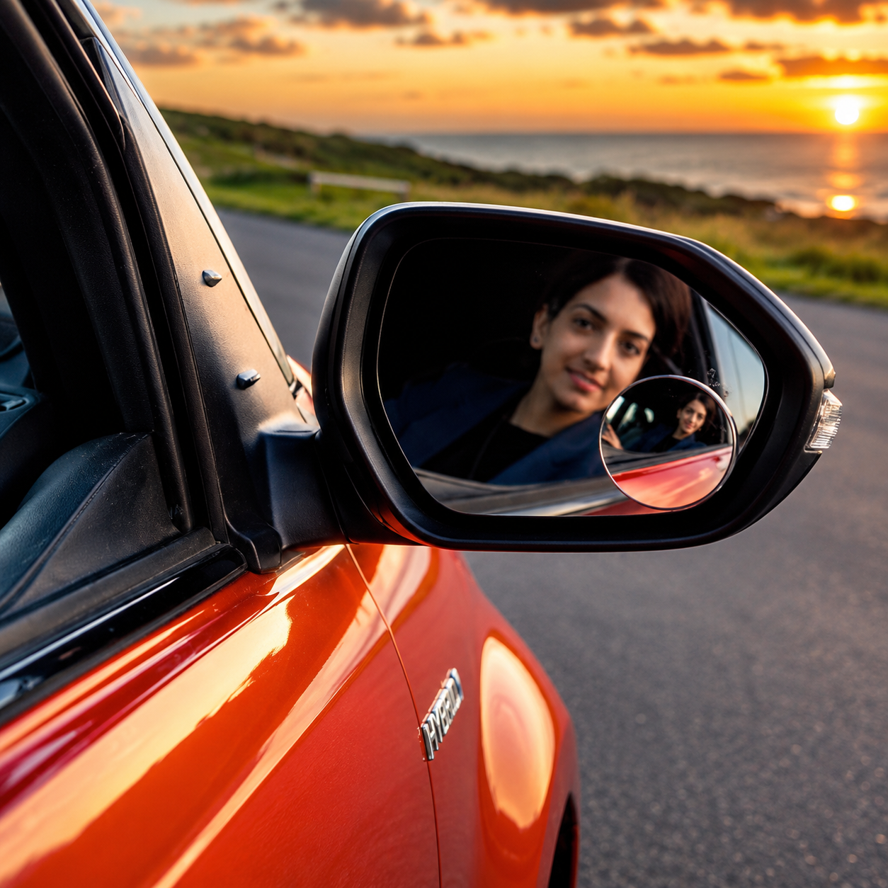 ADSA driving instructor Tehmina reflected in the car mirror
